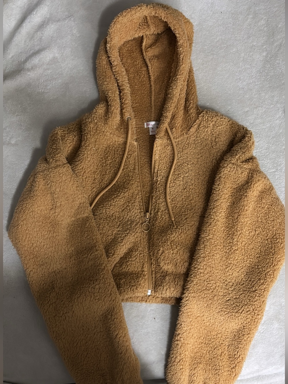 flirtitude Plush Sherpa Zip Hoodie in Camel Beige
